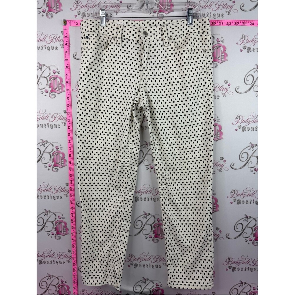 Polka Dot jeans pants real straight white - Cream with Black Dots
